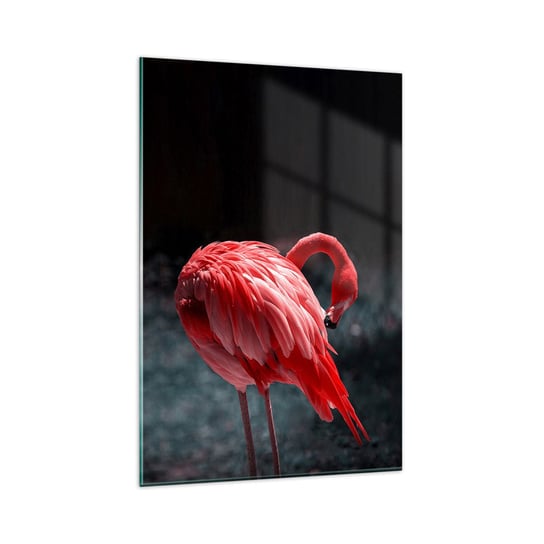 Obraz na szkle - Karmazynowy poemat natury - 80x120cm - Flaming Ptak Natura - Nowoczesny szklany obraz na ścianę do salonu do sypialni ARTTOR ARTTOR