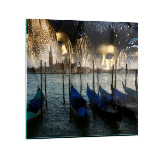 Obraz na szkle - Karnawał czas zacząć - 60x60 cm - Obraz nowoczesny - Wenecja, Maski, Miasto, Architektura, Gondola - GAC60x60-0250 ARTTOR