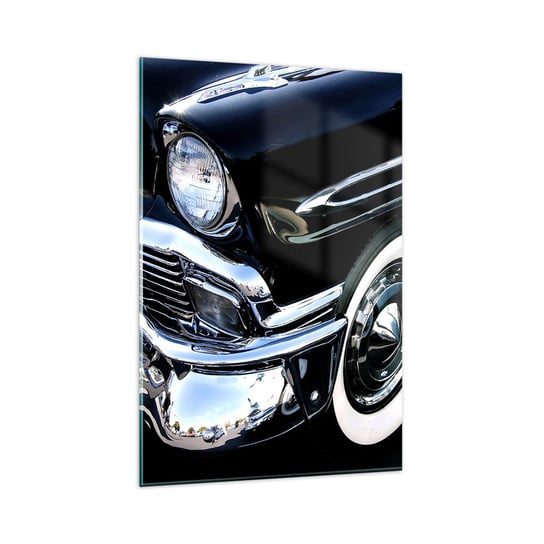Obraz na szkle - Klasyka w srebrze, czerni i bieli - 80x120cm - Motoryzacja Samochód Biało-Czarny - Nowoczesny szklany obraz na ścianę do salonu do sypialni ARTTOR ARTTOR