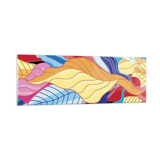 Obraz na szkle - Kolorowy bałagan - 90x30cm - Abstrakcja Kolorowe Liście Sztuka - Nowoczesny szklany obraz do salonu do sypialni ARTTOR ARTTOR