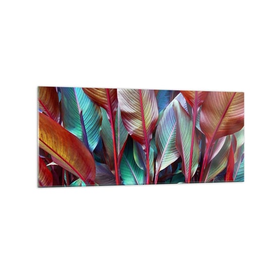 Obraz na szkle - Kolorowy gąszcz - 120x50cm - Liście Botanika Boho - Nowoczesny szklany obraz na ścianę do salonu do sypialni ARTTOR ARTTOR
