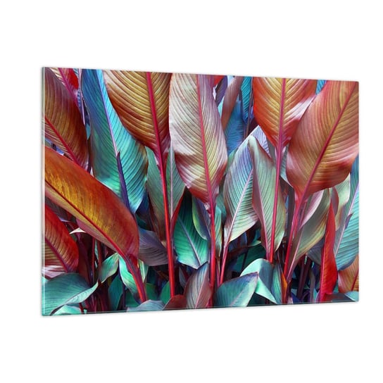 Obraz na szkle - Kolorowy gąszcz - 120x80cm - Liście Botanika Boho - Nowoczesny szklany obraz na ścianę do salonu do sypialni ARTTOR ARTTOR