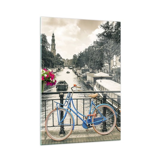 Obraz na szkle - Kolory amsterdamskiej ulicy - 50x70cm - Miasto Amsterdam Rower - Nowoczesny szklany obraz do salonu do sypialni ARTTOR ARTTOR