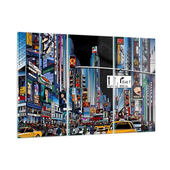 Obraz na szkle - Komiksowa wielka noc - 165x110 cm - Obraz nowoczesny - Miasto, Architektura, Nowy Jork, Komiks, Manhattan - GCE165x110-2720 ARTTOR