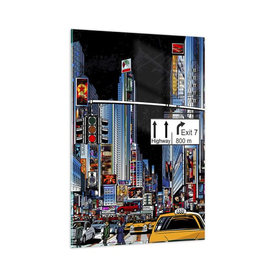 Obraz na szkle - Komiksowa wielka noc - 80x120cm - Miasto Architektura Nowy Jork - Nowoczesny szklany obraz na ścianę do salonu do sypialni ARTTOR ARTTOR
