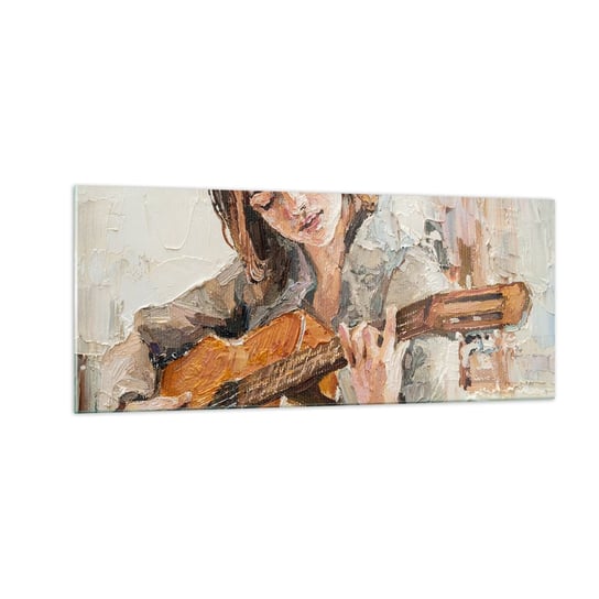 Obraz na szkle - Koncert na gitarę i dziewczęce serce - 100x40cm - Gitara Muzyka Dziewczyna - Nowoczesny foto szklany obraz do salonu do sypialni ARTTOR ARTTOR