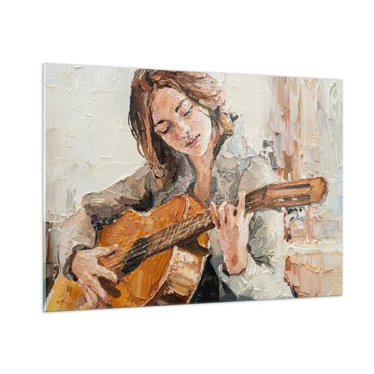 Obraz na szkle - Koncert na gitarę i dziewczęce serce - 100x70cm - Gitara Muzyka Dziewczyna - Nowoczesny foto szklany obraz do salonu do sypialni ARTTOR ARTTOR