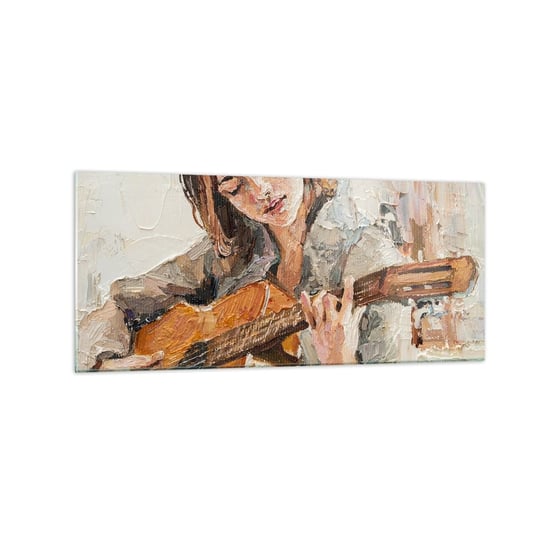 Obraz na szkle - Koncert na gitarę i dziewczęce serce - 120x50cm - Gitara Muzyka Dziewczyna - Nowoczesny szklany obraz na ścianę do salonu do sypialni ARTTOR ARTTOR
