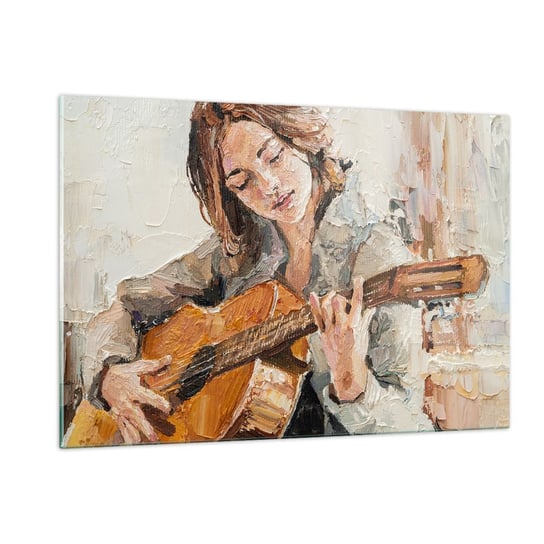 Obraz na szkle - Koncert na gitarę i dziewczęce serce - 120x80cm - Gitara Muzyka Dziewczyna - Nowoczesny szklany obraz na ścianę do salonu do sypialni ARTTOR ARTTOR