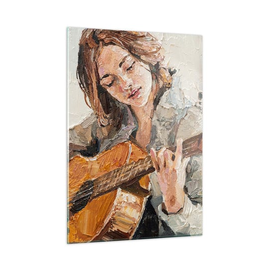 Obraz na szkle - Koncert na gitarę i dziewczęce serce - 50x70cm - Gitara Muzyka Dziewczyna - Nowoczesny szklany obraz do salonu do sypialni ARTTOR ARTTOR