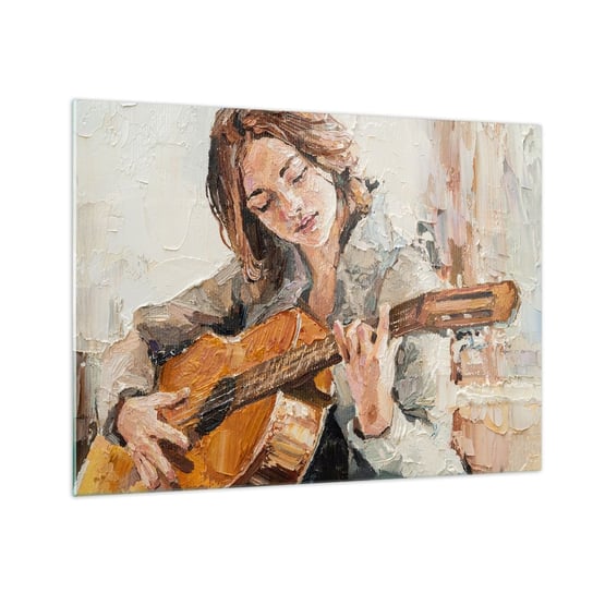 Obraz na szkle - Koncert na gitarę i dziewczęce serce - 70x50cm - Gitara Muzyka Dziewczyna - Nowoczesny szklany obraz do salonu do sypialni ARTTOR ARTTOR