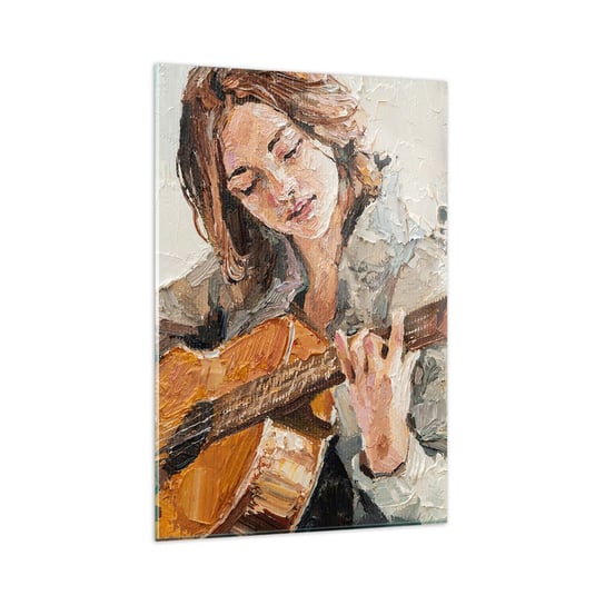 Obraz na szkle - Koncert na gitarę i dziewczęce serce - 80x120cm - Gitara Muzyka Dziewczyna - Nowoczesny szklany obraz na ścianę do salonu do sypialni ARTTOR ARTTOR
