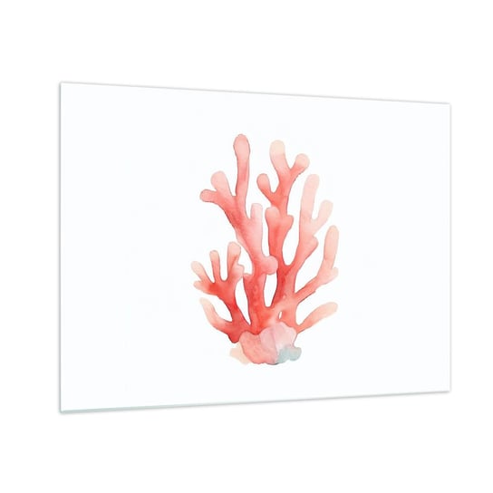 Obraz na szkle - Koral koloru koralowego - 70x50cm - Rafa Koralowa Nadmorski Minimalizm - Nowoczesny szklany obraz do salonu do sypialni ARTTOR ARTTOR