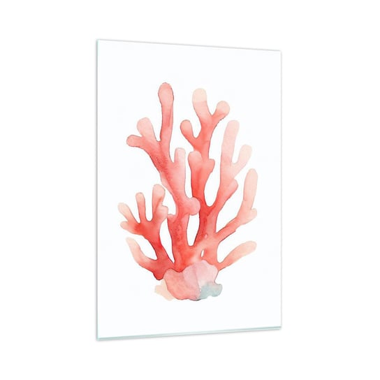 Obraz na szkle - Koral koloru koralowego - 80x120cm - Rafa Koralowa Nadmorski Minimalizm - Nowoczesny szklany obraz na ścianę do salonu do sypialni ARTTOR ARTTOR