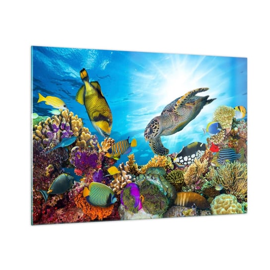 Obraz na szkle - Koralowa promenada - 100x70cm - Rafa Koralowa Morze Podwodny Świat - Nowoczesny foto szklany obraz do salonu do sypialni ARTTOR ARTTOR