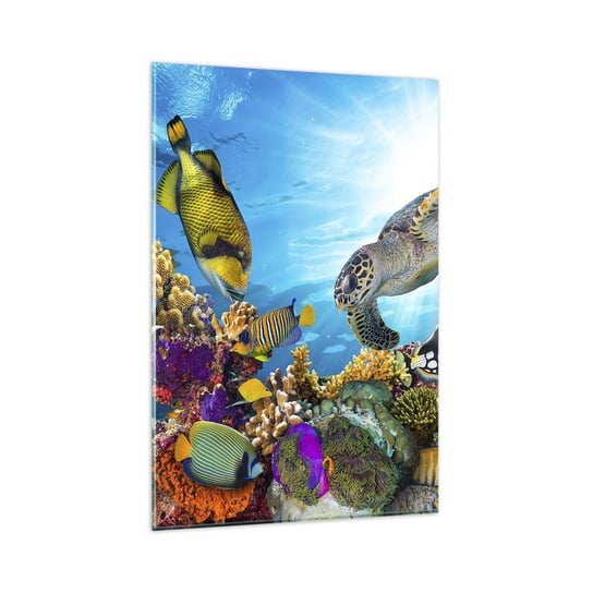 Obraz na szkle - Koralowa promenada - 80x120cm - Rafa Koralowa Morze Podwodny Świat - Nowoczesny szklany obraz na ścianę do salonu do sypialni ARTTOR ARTTOR