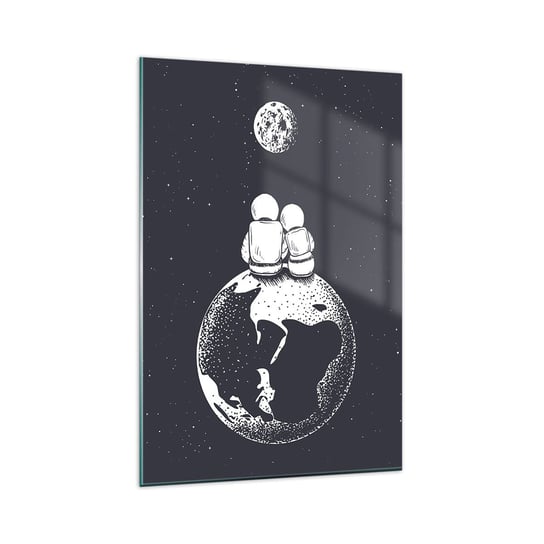 Obraz na szkle - Kosmiczne love story - 80x120cm - Kosmos Astronauci Miłość - Nowoczesny szklany obraz na ścianę do salonu do sypialni ARTTOR ARTTOR