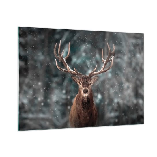 Obraz na szkle - Król lasu ukoronowany - 100x70cm - Zwierzęta Jeleń Zima - Nowoczesny foto szklany obraz do salonu do sypialni ARTTOR ARTTOR