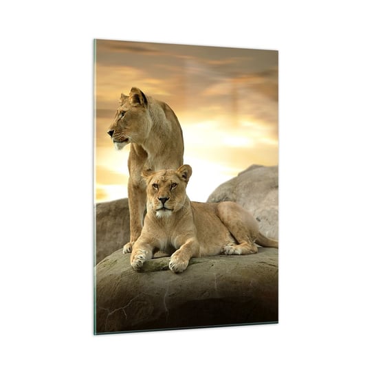 Obraz na szkle - Królewski majestat - 50x70cm - Zwierzęta Lew Natura - Nowoczesny szklany obraz do salonu do sypialni ARTTOR ARTTOR