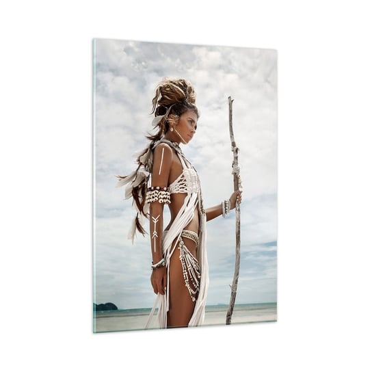 Obraz na szkle - Królowa tropików - 50x70cm - Kobieta Strój Etniczny Plemię - Nowoczesny szklany obraz do salonu do sypialni ARTTOR ARTTOR