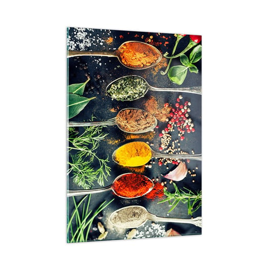 Obraz na szkle - Kulinarna magia - 50x70cm - Przyprawy Zioła Kuchnia - Nowoczesny szklany obraz do salonu do sypialni ARTTOR ARTTOR