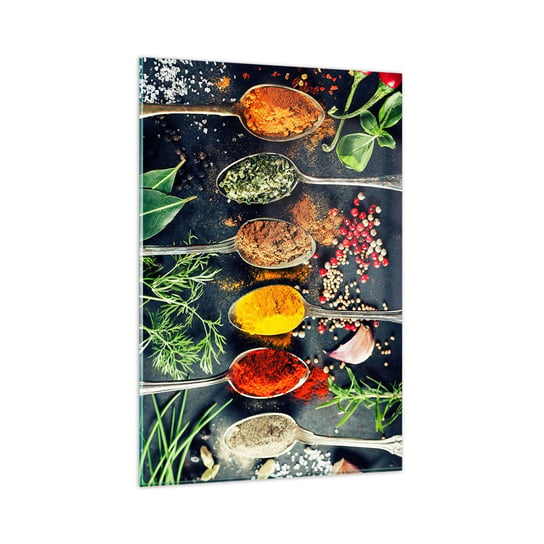 Obraz na szkle - Kulinarna magia - 80x120cm - Przyprawy Zioła Kuchnia - Nowoczesny szklany obraz na ścianę do salonu do sypialni ARTTOR ARTTOR