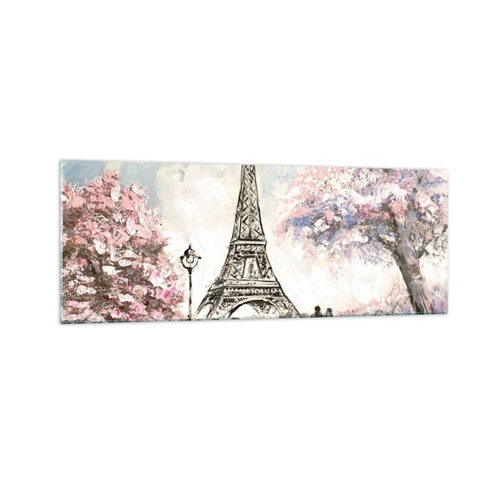 Obraz na szkle - Kwietniowy spacer po Paryżu - 140x50cm - Miasto Wieża Eiffla Parkowa Alejka - Nowoczesny szklany obraz do salonu do sypialni ARTTOR ARTTOR