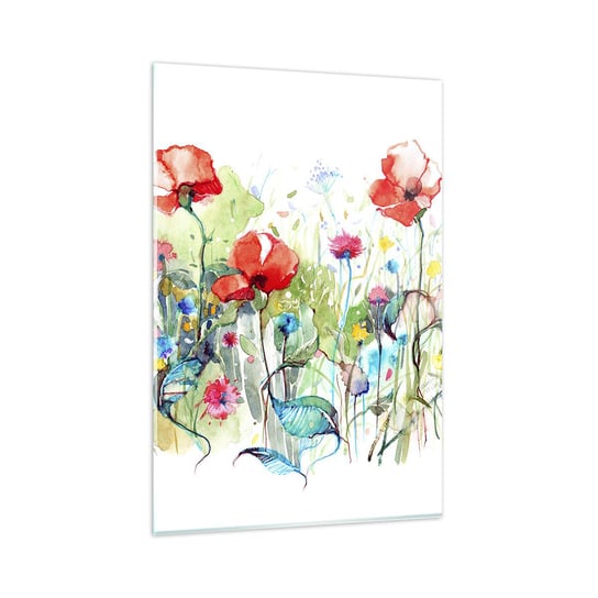 Obraz na szkle - Kwitnąca majem łąka - 80x120cm - Kwiaty Maki Ogród - Nowoczesny szklany obraz na ścianę do salonu do sypialni ARTTOR ARTTOR
