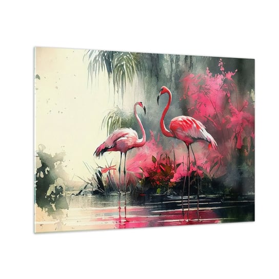 Obraz na szkle - Lekcja naturalnego wdzięku - 70x50cm - Flamingi Sztuka Pejzaż - Nowoczesny szklany obraz do salonu do sypialni ARTTOR ARTTOR