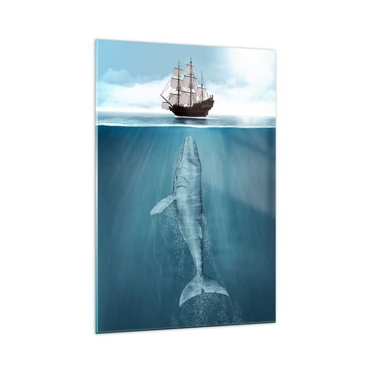 Obraz na szkle - Lepiej nie wiedzieć - 70x100cm - Wieloryb Żaglowiec Ocean - Nowoczesny foto szklany obraz do salonu do sypialni ARTTOR ARTTOR