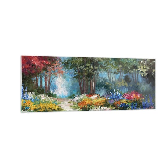 Obraz na szkle - Leśny ogród, kwietny las - 140x50cm - Krajobraz Park Kwiaty - Nowoczesny szklany obraz do salonu do sypialni ARTTOR ARTTOR