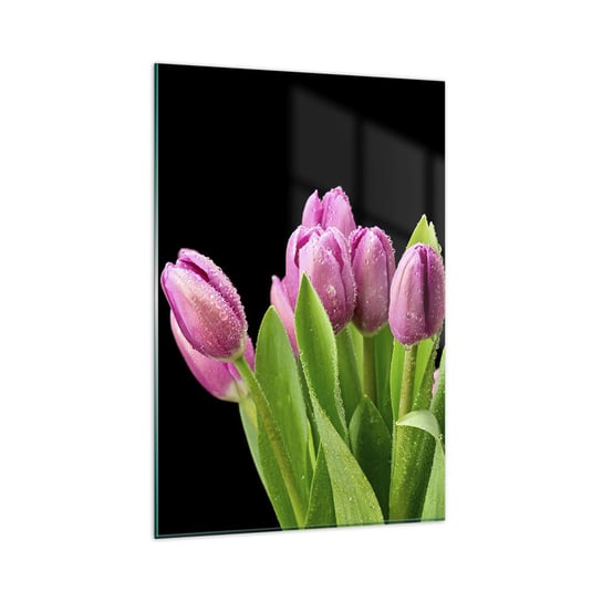 Obraz na szkle - Liliowa radość wiosny - 80x120cm - Kwiaty Tulipany Bukiet Kwiatów - Nowoczesny szklany obraz na ścianę do salonu do sypialni ARTTOR ARTTOR
