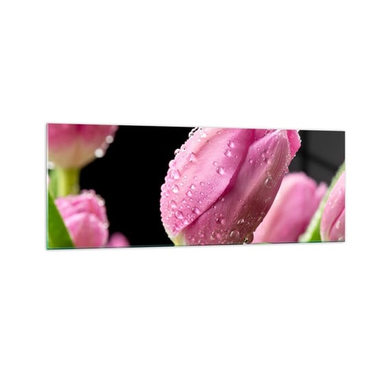 Obraz na szkle - Liliowy sen w rosie - 140x50cm - Kwiaty Tulipany Bukiet Kwiatów - Nowoczesny szklany obraz do salonu do sypialni ARTTOR ARTTOR