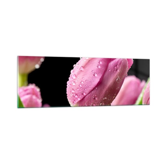 Obraz na szkle - Liliowy sen w rosie - 90x30cm - Kwiaty Tulipany Bukiet Kwiatów - Nowoczesny szklany obraz do salonu do sypialni ARTTOR ARTTOR