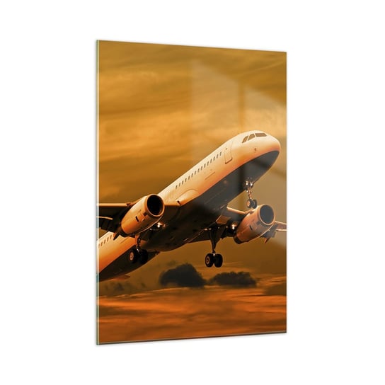 Obraz na szkle - Lot w stronę słońca - 50x70cm - Samolot Podróż Zachód Słońca - Nowoczesny szklany obraz do salonu do sypialni ARTTOR ARTTOR