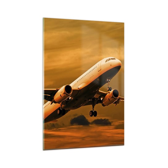 Obraz na szkle - Lot w stronę słońca - 80x120cm - Samolot Podróż Zachód Słońca - Nowoczesny szklany obraz na ścianę do salonu do sypialni ARTTOR ARTTOR