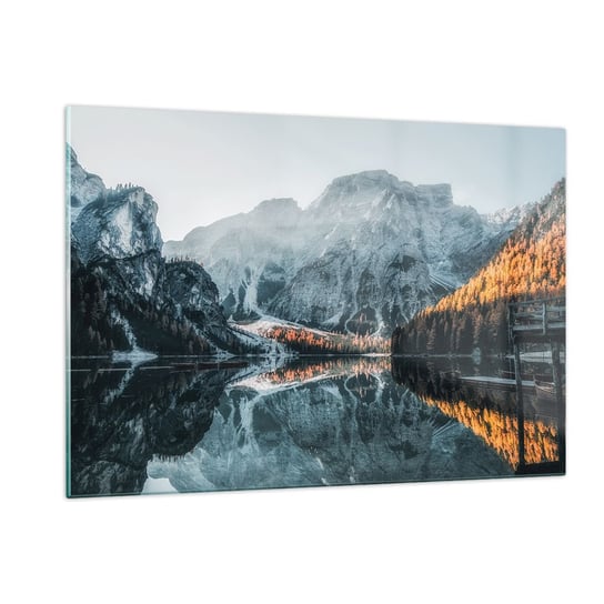 Obraz na szkle - Lustrzany pejzaż - 120x80cm - Krajobraz Góry Jezioro - Nowoczesny szklany obraz na ścianę do salonu do sypialni ARTTOR ARTTOR