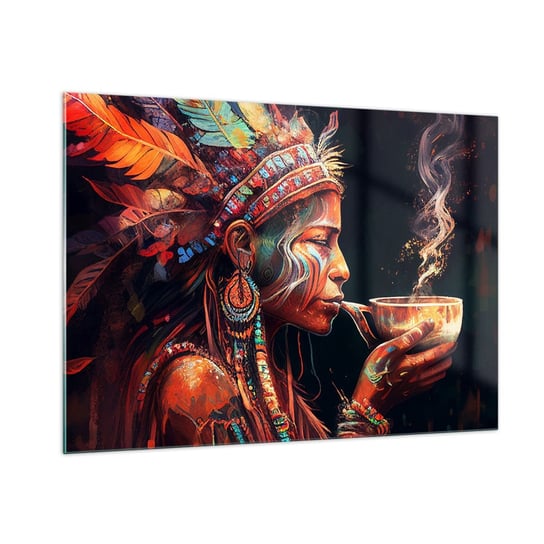 Obraz na szkle - Magiczny rytuał - 100x70cm - Szaman Indianin Ayahuasca - Nowoczesny foto szklany obraz do salonu do sypialni ARTTOR ARTTOR