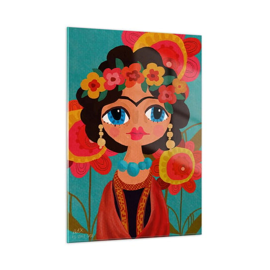 Obraz na szkle - Makowa panienka - 50x70cm - Frida Kwiatki Kolorowy - Nowoczesny szklany obraz do salonu do sypialni ARTTOR ARTTOR