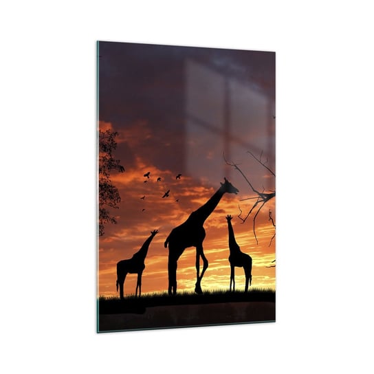 Obraz na szkle - Mała kolacja w gronie najbliższych - 70x100cm - Zwierzęta Żyrafa Afryka - Nowoczesny foto szklany obraz do salonu do sypialni ARTTOR ARTTOR