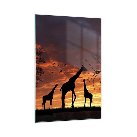 Obraz na szkle - Mała kolacja w gronie najbliższych - 80x120cm - Zwierzęta Żyrafa Afryka - Nowoczesny szklany obraz na ścianę do salonu do sypialni ARTTOR ARTTOR