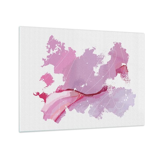 Obraz na szkle - Mapa różowego świata - 70x50cm - Minimalizm Pastelowa Mapa - Nowoczesny szklany obraz do salonu do sypialni ARTTOR ARTTOR