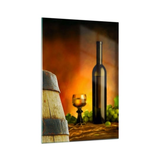 Obraz na szkle - Martwa natura z butelką wina i kiścią winogron - 70x100cm - Winogrono Wino  Beczka Wina - Nowoczesny foto szklany obraz do salonu do sypialni ARTTOR ARTTOR
