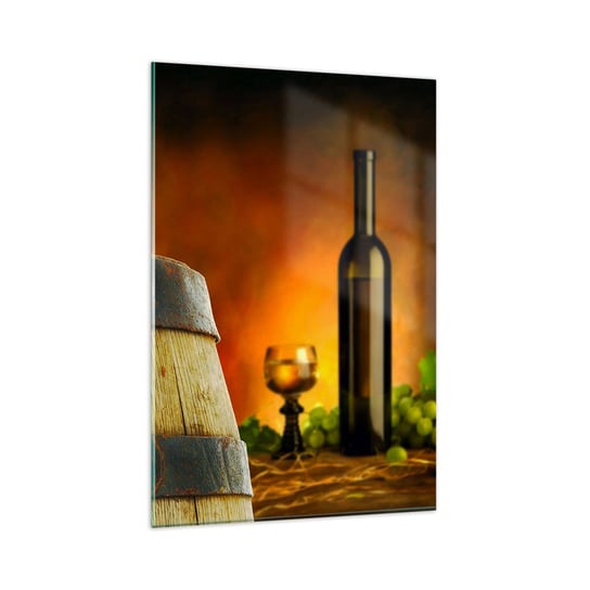 Obraz na szkle - Martwa natura z butelką wina i kiścią winogron - 80x120cm - Winogrono Wino  Beczka Wina - Nowoczesny szklany obraz na ścianę do salonu do sypialni ARTTOR ARTTOR