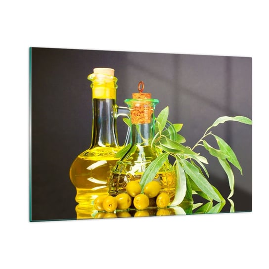 Obraz na szkle - Martwa natura z oliwkami i oliwą - 120x80cm - Gastronomia Oliwki Oliwa - Nowoczesny szklany obraz na ścianę do salonu do sypialni ARTTOR ARTTOR