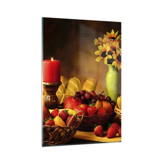 Obraz na szkle - Martwa natura z pieczywem i owocami - 80x120cm - Gastronomia Kwiaty Owoce - Nowoczesny szklany obraz na ścianę do salonu do sypialni ARTTOR ARTTOR