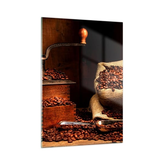 Obraz na szkle - Martwa natura z ziarnami kawy i młynkiem - 50x70cm - Gastronomia Kawa Młynek Do Kawy - Nowoczesny szklany obraz do salonu do sypialni ARTTOR ARTTOR