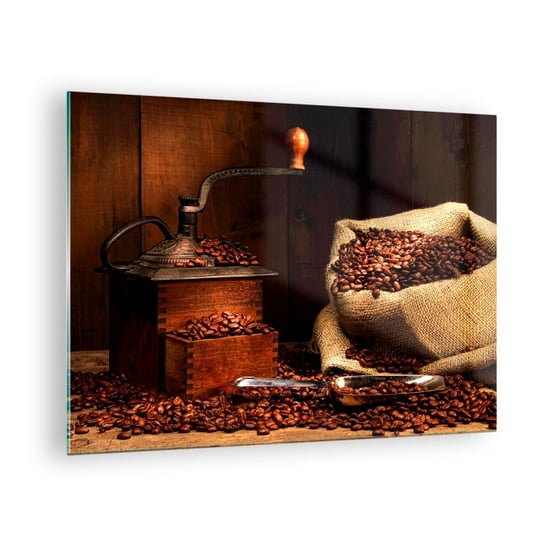 Obraz na szkle - Martwa natura z ziarnami kawy i młynkiem - 70x50cm - Gastronomia Kawa Młynek Do Kawy - Nowoczesny szklany obraz do salonu do sypialni ARTTOR ARTTOR