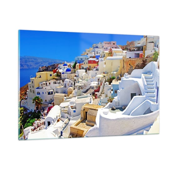 Obraz na szkle - Marzenie o greckim lecie - 120x80cm - Architektura Krajobraz Santorini - Nowoczesny szklany obraz na ścianę do salonu do sypialni ARTTOR ARTTOR