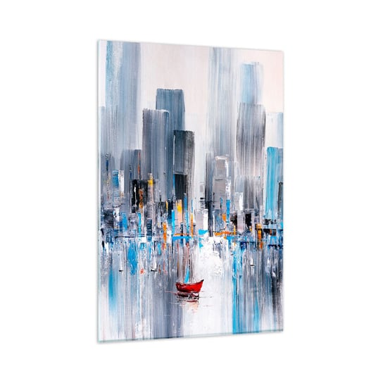 Obraz na szkle - Metropolia nad zatoką - 80x120cm - Nowy Jork Budynki Łódka - Nowoczesny szklany obraz na ścianę do salonu do sypialni ARTTOR ARTTOR